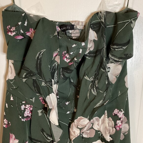 Dynamite Women's Sleeveless Strapless Green Floral Short Mini Romper Vacation - Picture 3 of 12